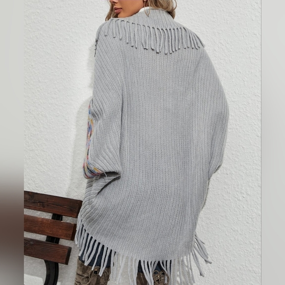 Gray Fringe-Accent Open Cardigan  Fits Range Jrs (S) to Wom (6) NWT - Picture 4 of 6